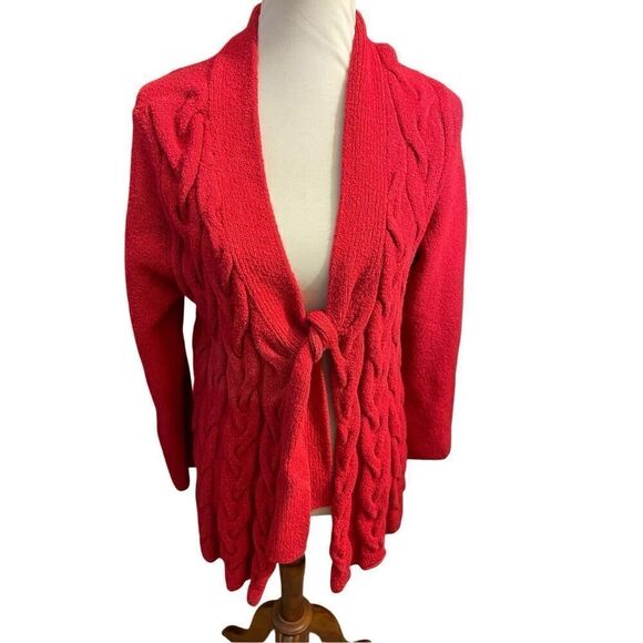 Inc International Concepts Red Cable Knit Cardigan with Tie at Chest Size X-Larg - Picture 10 of 11
